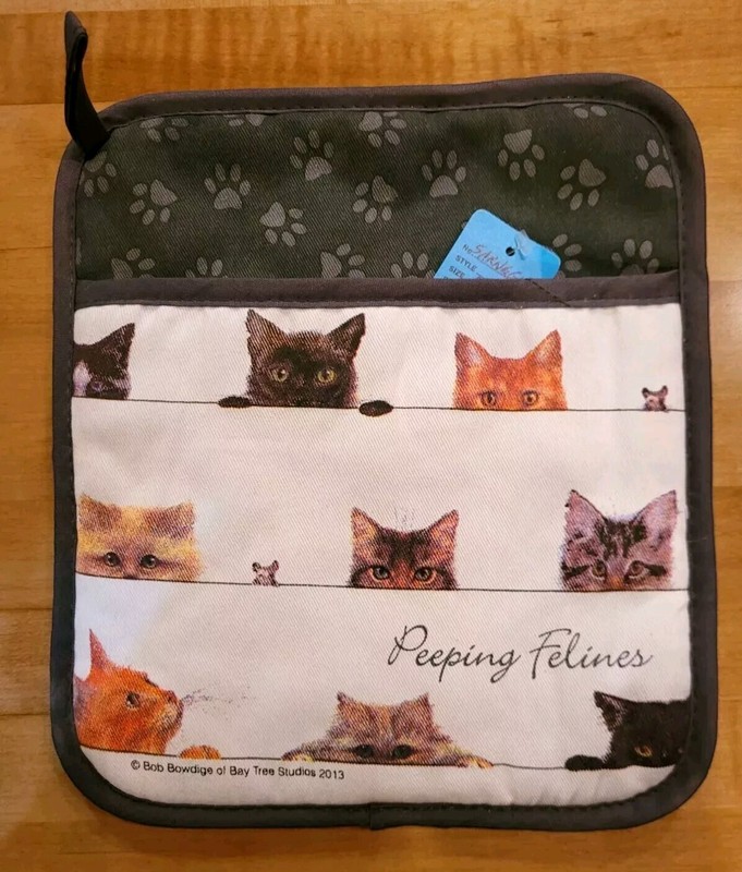 PEEPING FELINES BOB BOWDIGE CAT POTHOLDER- ASHDENE, CATS KITTENS PAWPRINTS- NWT gallery