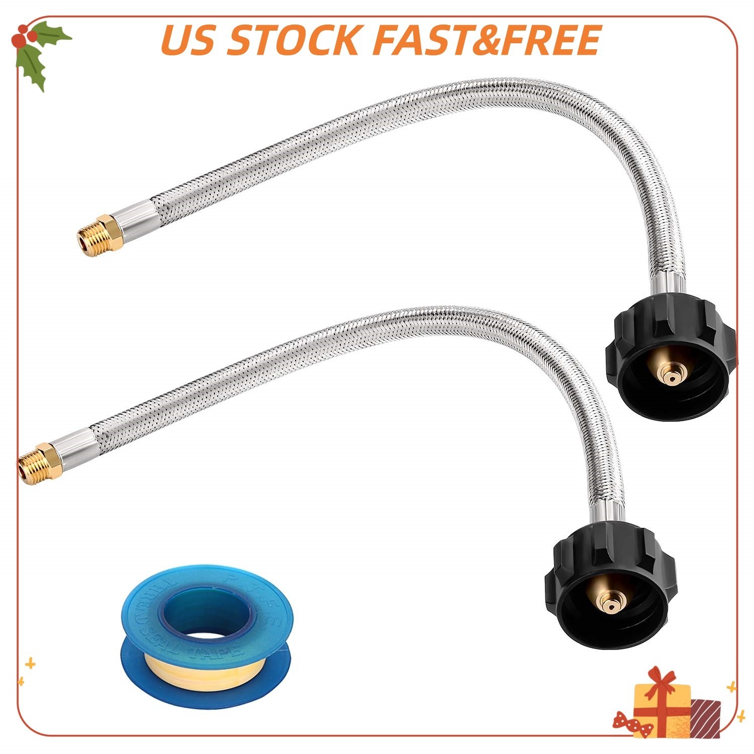 US-FREESHIP 15 inch Stainless Braided RV Propane Pigtail Hose with Connection gallery