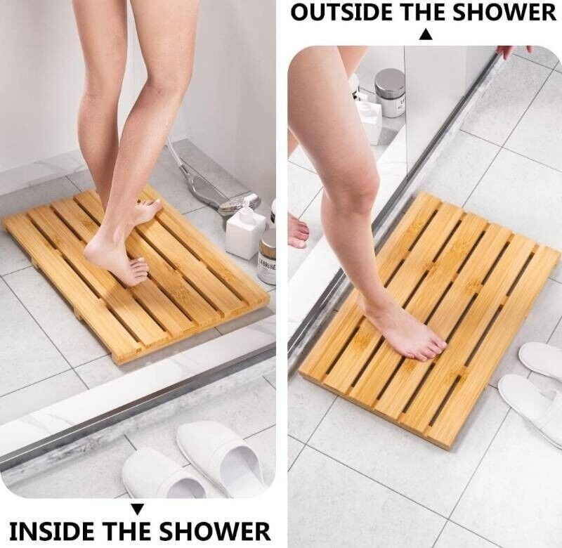 Bamboo Non Slip Waterproof Mat for Shower, Poolside, Spa, Camping 21.26 x 14.17" gallery