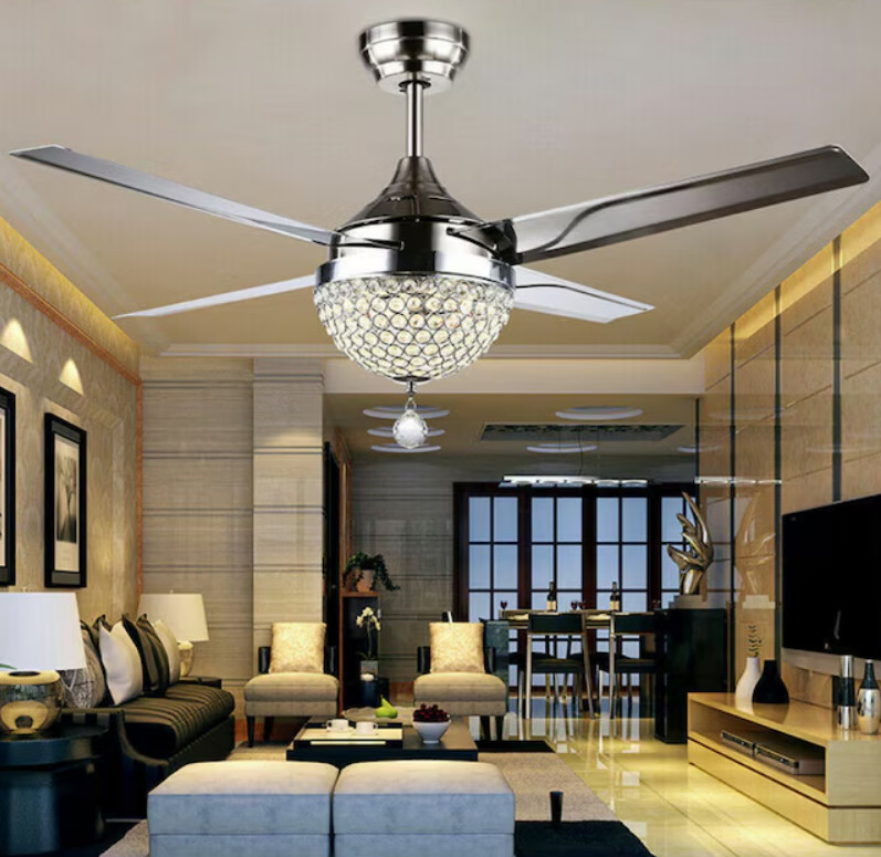 44" Crystal Ceiling Fan w/ LED Light Remote Modern Chandelier Silver Quiet gallery