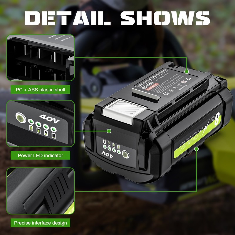 8-10Ah Replacement Battery For Ryobi 40V Lithium Battery OP4050 OP40261 OP40602 gallery
