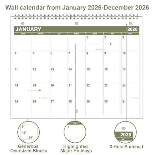 Calendar 2026 for 3 Ring Binder - Calendar 2026 from January 2026 - Green gallery