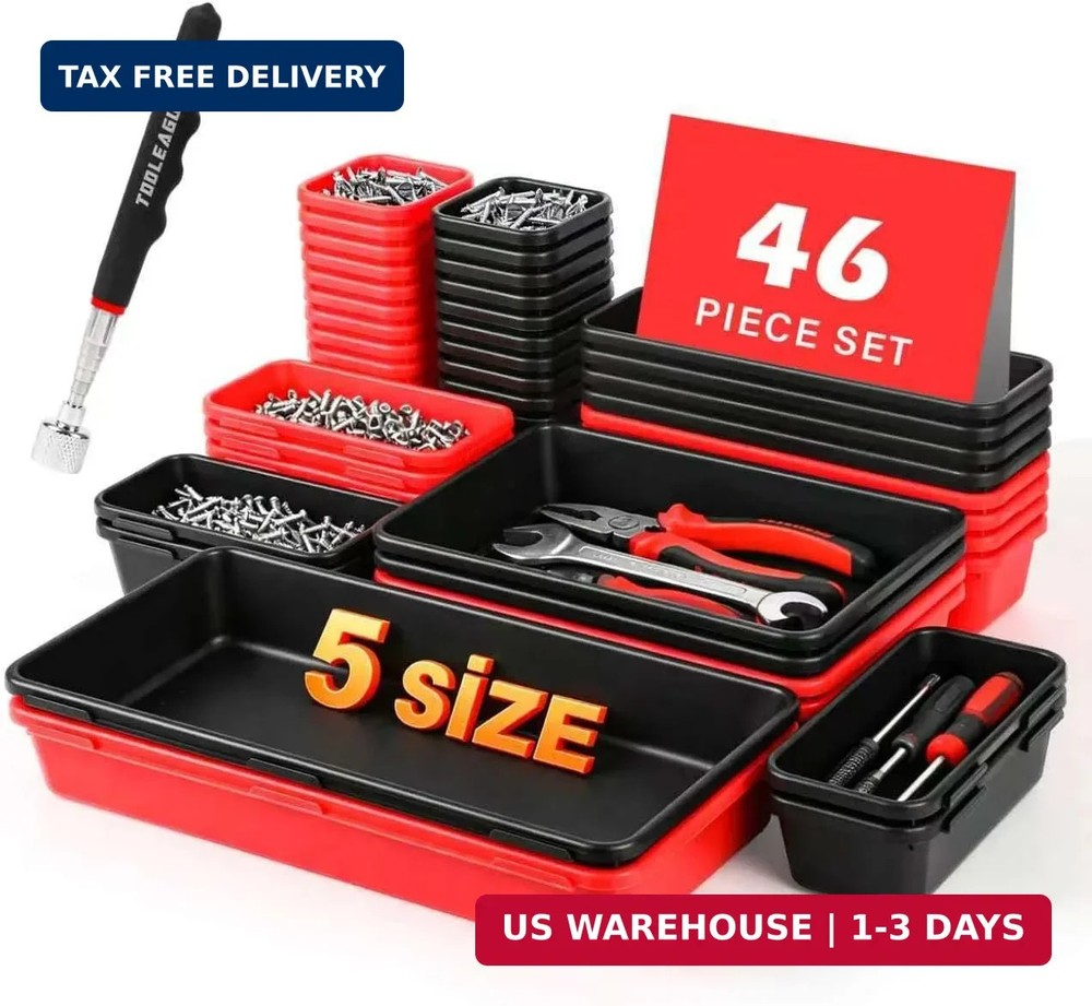 TOOLEAGUE 46Pcs & 5 Sizes Tool Box Organizer Tray Set with 15Lb Magnetic Pickup