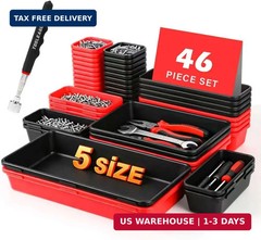 TOOLEAGUE 46Pcs & 5 Sizes Tool Box Organizer Tray Set with 15Lb Magnetic Pickup