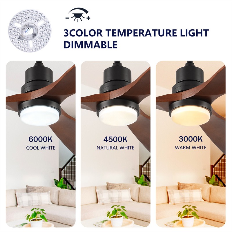 60" Modern Solid Wood Ceiling Fan with Light Reversible DC Motor Dimmable Remote gallery
