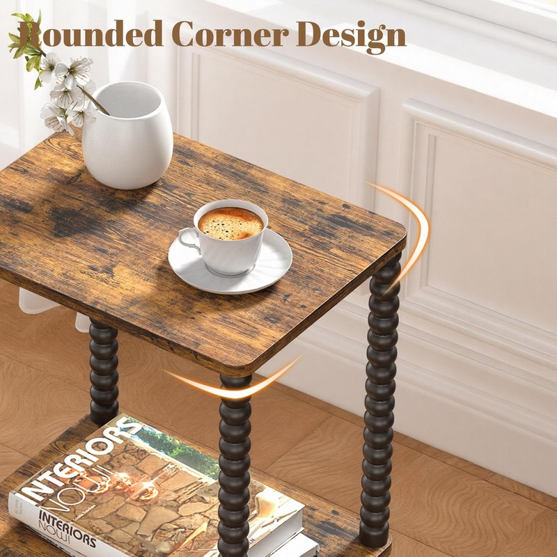 Side Table Small End Table 2Tier Nightstand Storage Shelves Rustic Brown Black gallery