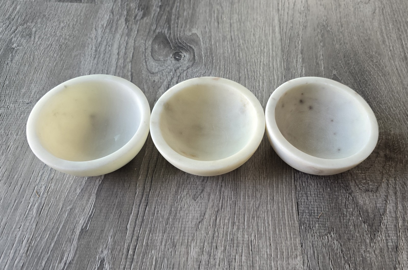 3 Small Natural Matte White Stone Bowls ~ Kitchen Spices Salt Celler gallery