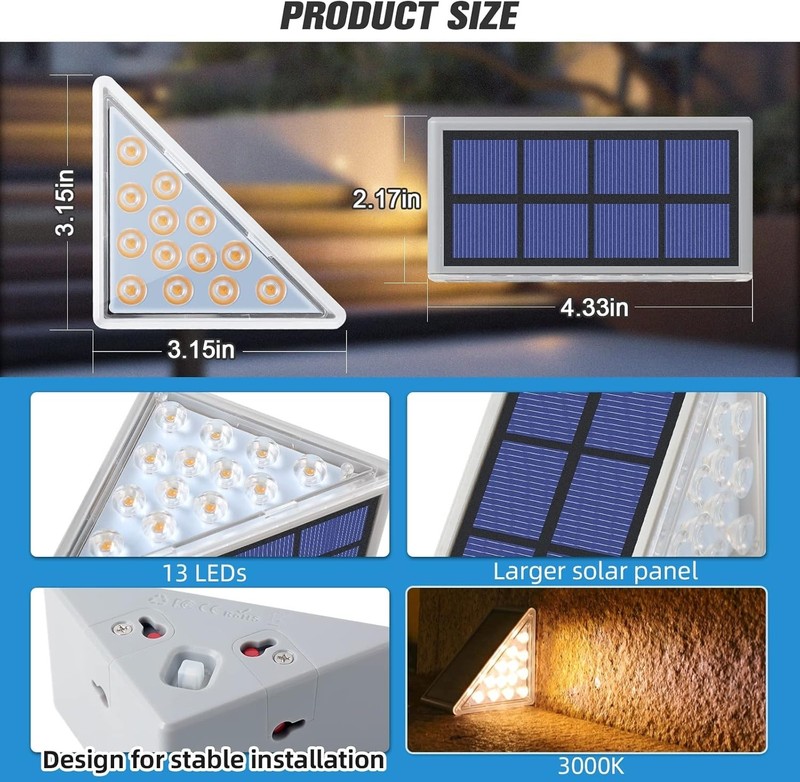 Solar Step Lights Outdoor Waterproof LED Stair Deck Yard Safety Warm White gallery