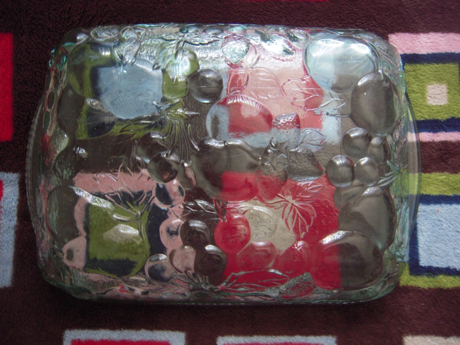 NOS VTG LIBBEY GREEN GLASS 3D FRUIT ORCHARD EMBOSSED BAKEWARE 12"L X 9"W X 2"D gallery