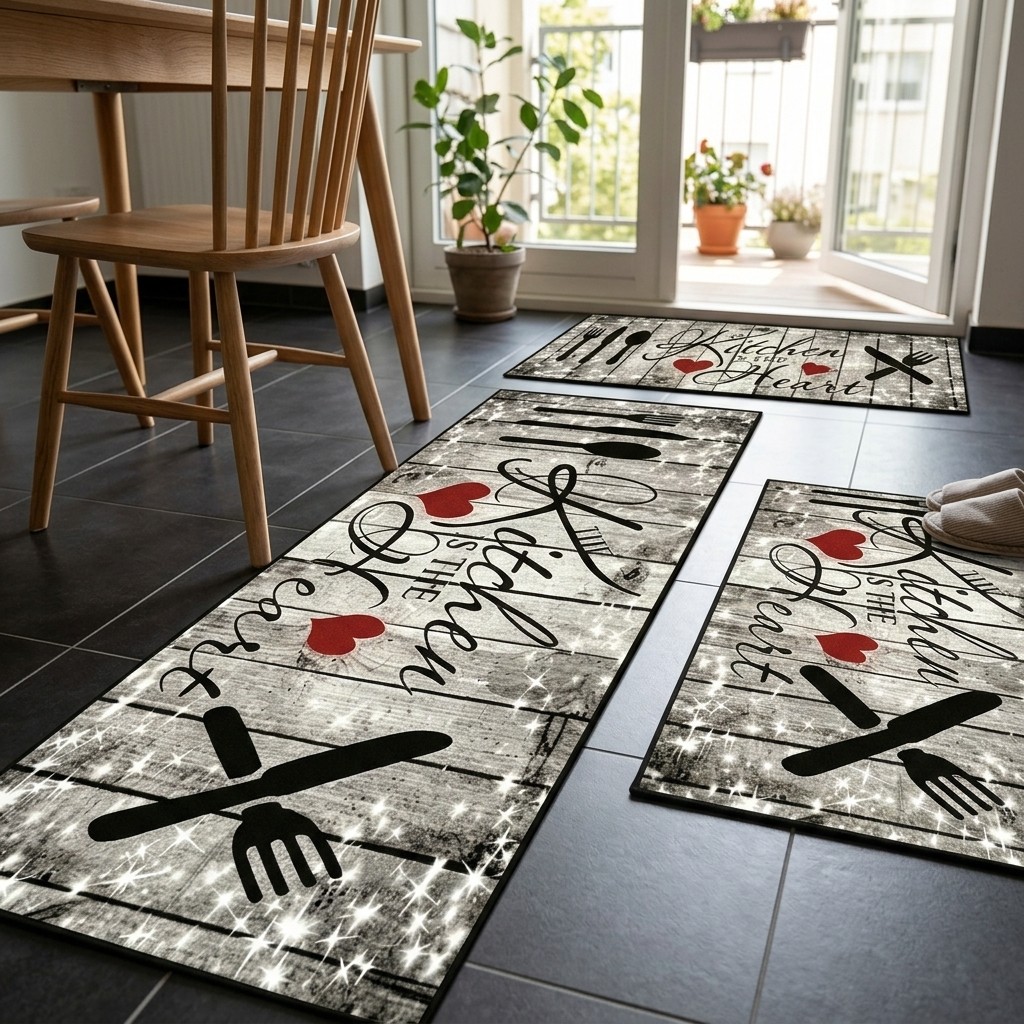 Non-Slip Washable Kitchen Floor Mat with Rustic Utensil Print Crystal Velvet gallery