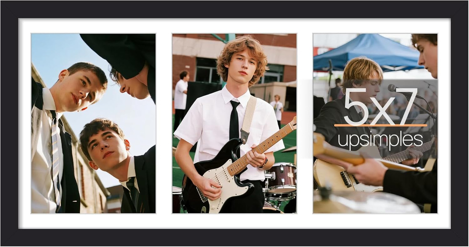 8x16 Collage Picture Frame, Display Pictures 3 5x7 with Mat or 8x16 Without Mat, gallery