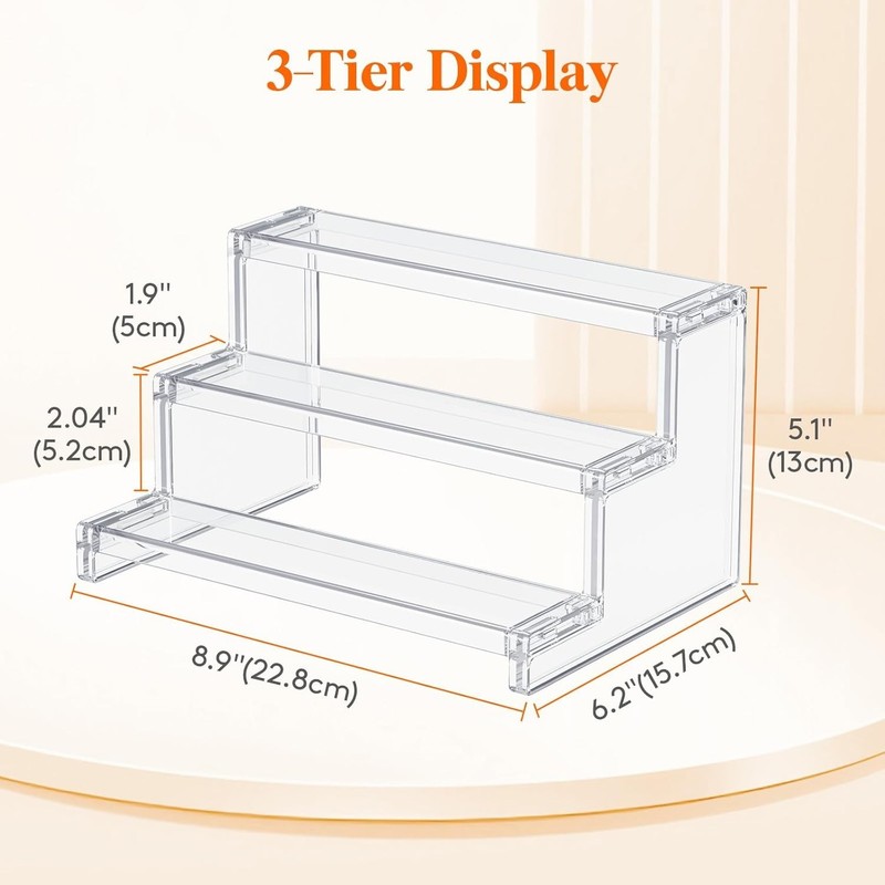 3 Tier Clear Display Riser Stand, Plastic Step Display Shelves, Tool-free Ass... gallery