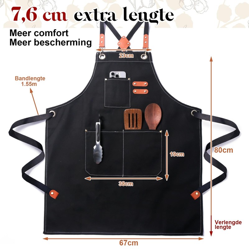 Chef Apron Pockets Cross Back Cotton Canvas Plus Size Cooking BBQ Baking (Black) gallery