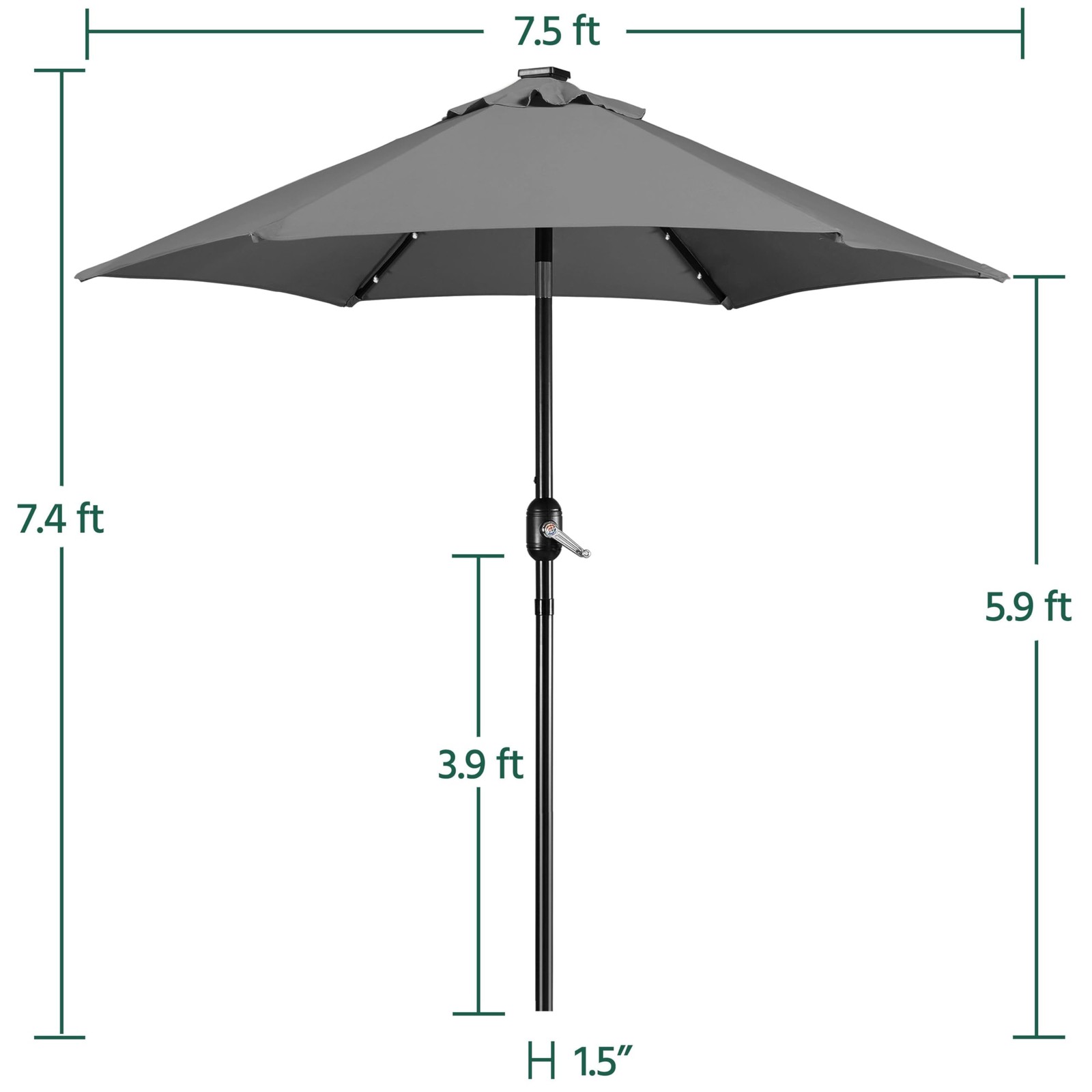 7.5 ft Solar Patio Umbrella LED Lighted Umbrella w/Tilt & Crank Lift System,Grey gallery