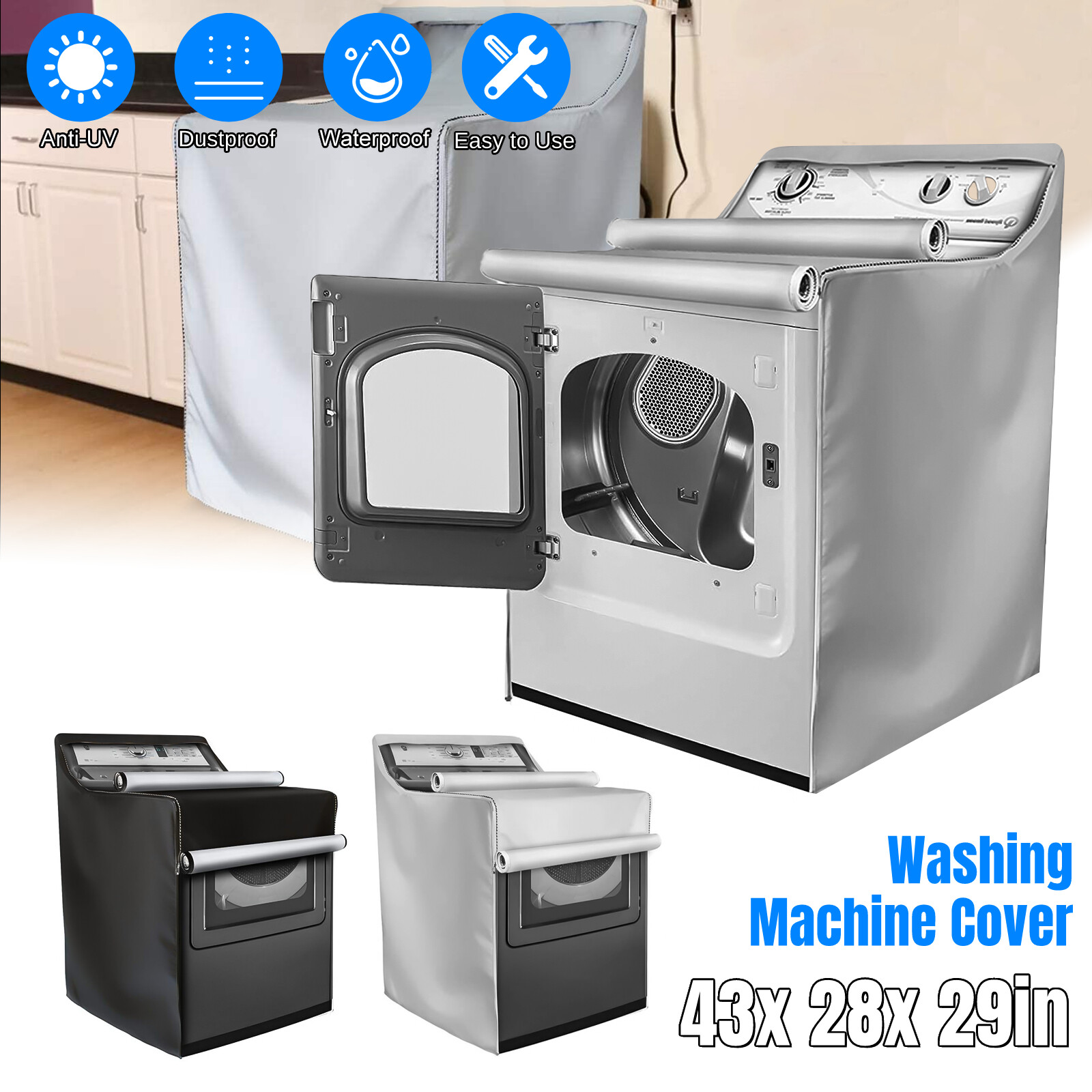 Washing Machine Cover Waterproof Washer Cover Fit For Front Load Washer/ Dryer gallery