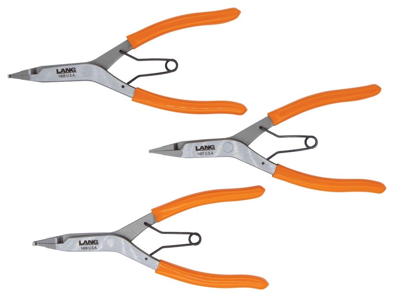 Lang 3pc Lock Ring Plier Set 9" Straight, Right, Angle Thin Bent Curved 1406 USA gallery