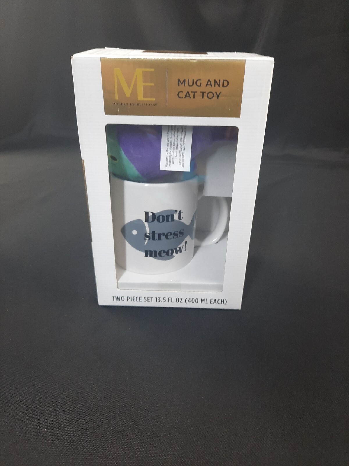 NEW MODERN EXPRESSIONS MUG & CAT TOY SET DON’T STRESS MEOW 13.5 oz gallery