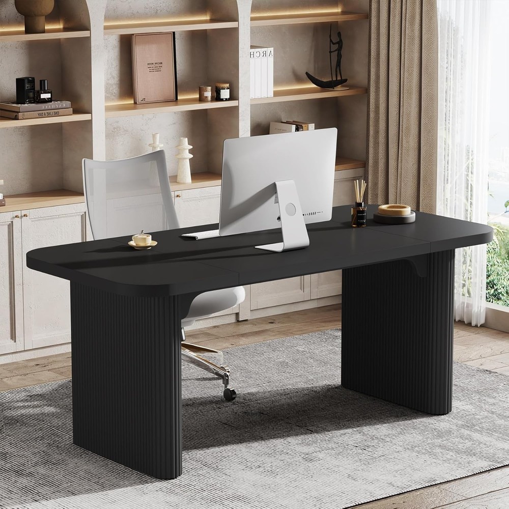 62-Inch Rectangular Executive Computer Desk, Large Modern Wood Writing Table