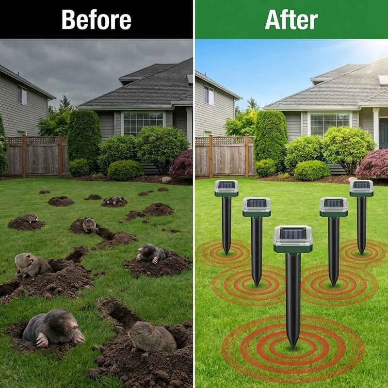 4pcs Solar Powered Ultrasonic Mole Repellent–Waterproof Outdoor Rodent Deterrent gallery