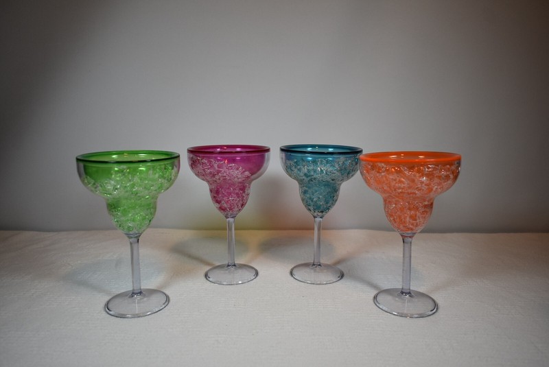 Vibrantly Colored Plastic Crackle Margarita Glasses - Green, Pink, Blue, Orange gallery