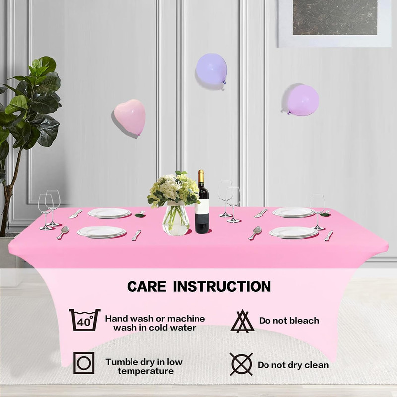4FT Table Cloth for Rectangular Fitted Events Stretch Pink Table Covers Washable gallery