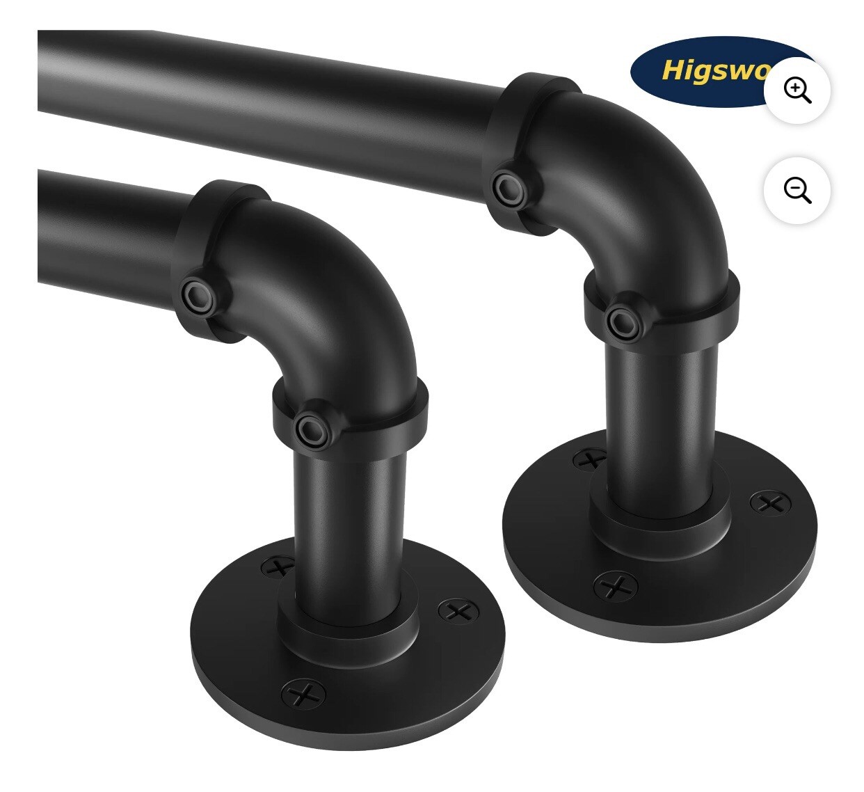 Higswor Matte Black Heavy Duty Adjustable Curtain Rod Set 1" Tube 28-48", 2 Pack gallery