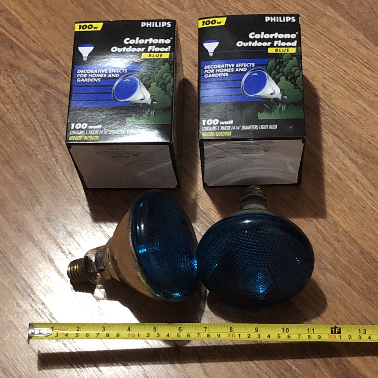 Philips Colortone Floodlight BLUE Set Of 2 - NOS Lightbulb - 4 3/4 Bulb - 100 W gallery