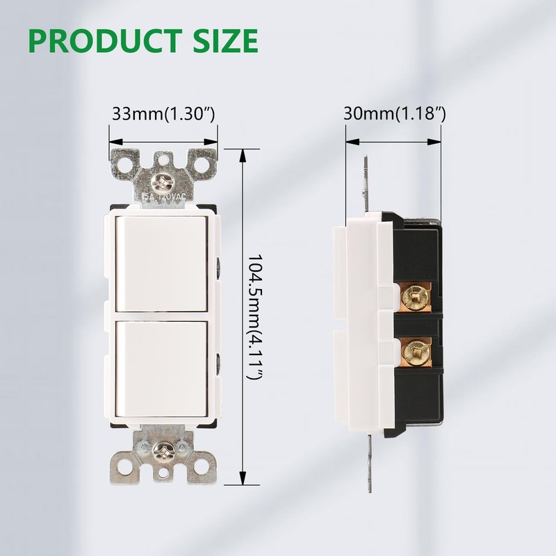 Double Rocker Decorator Light Switch Single Pole 15A 120V UL Listed 4 Pack White gallery