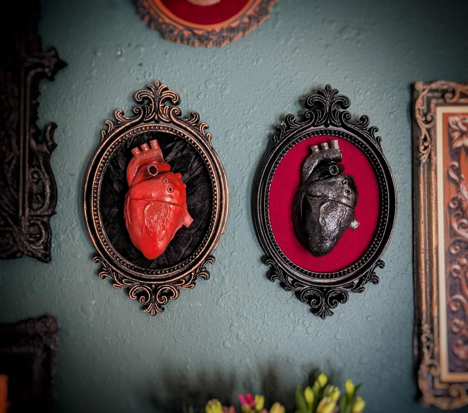 Gothic Anatomical Heart Wall Art - Red or Black Heart in Ornate Frame gallery