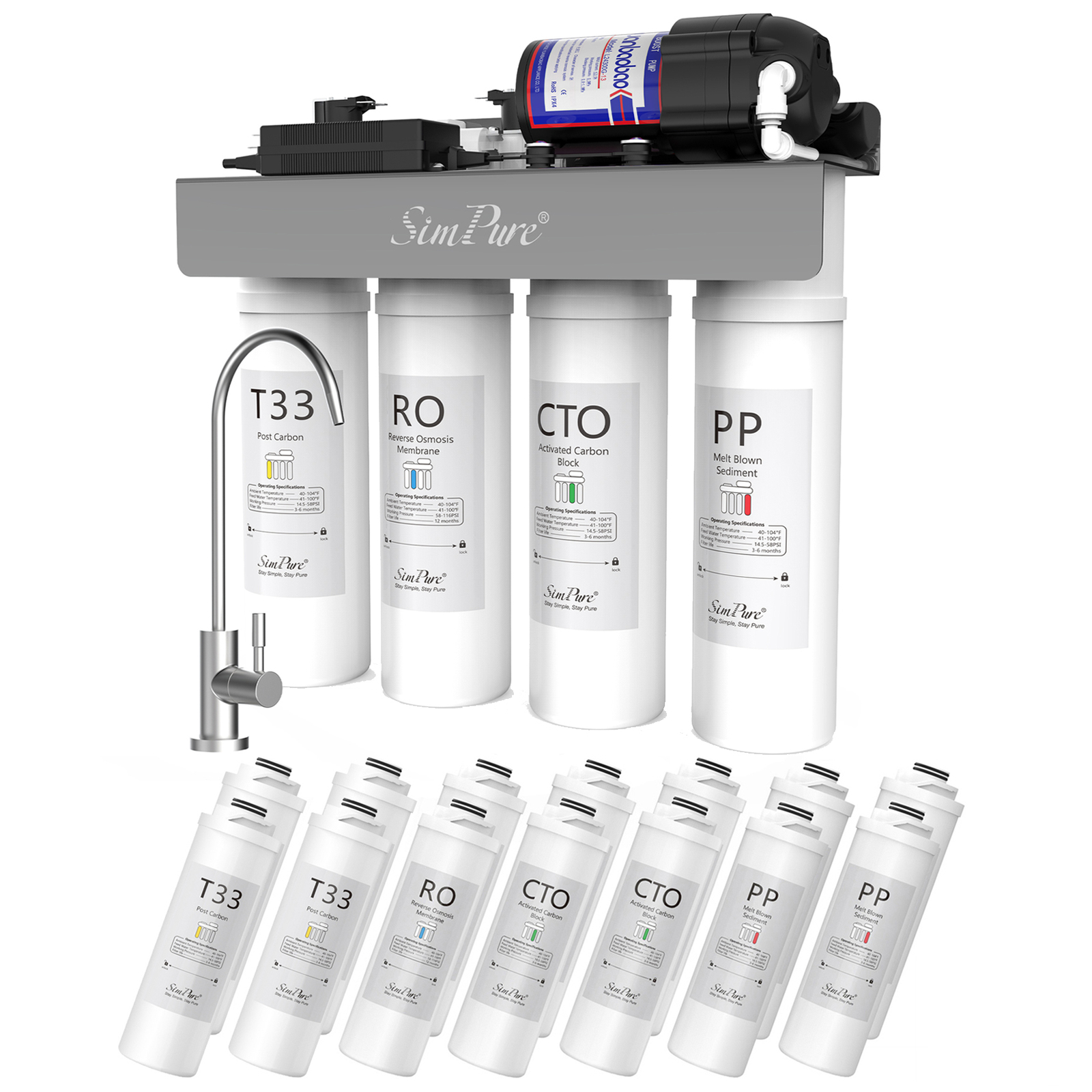 SimPure WP-400GPD 8 Stage UV Reverse Osmosis Tankless RO Water Filter System NSF gallery