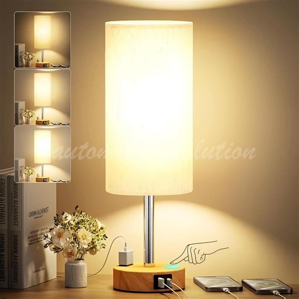Bedside Table Lamp for Bedroom - 3 Way Dimmable Touch Lamp USB C Charging Ports gallery