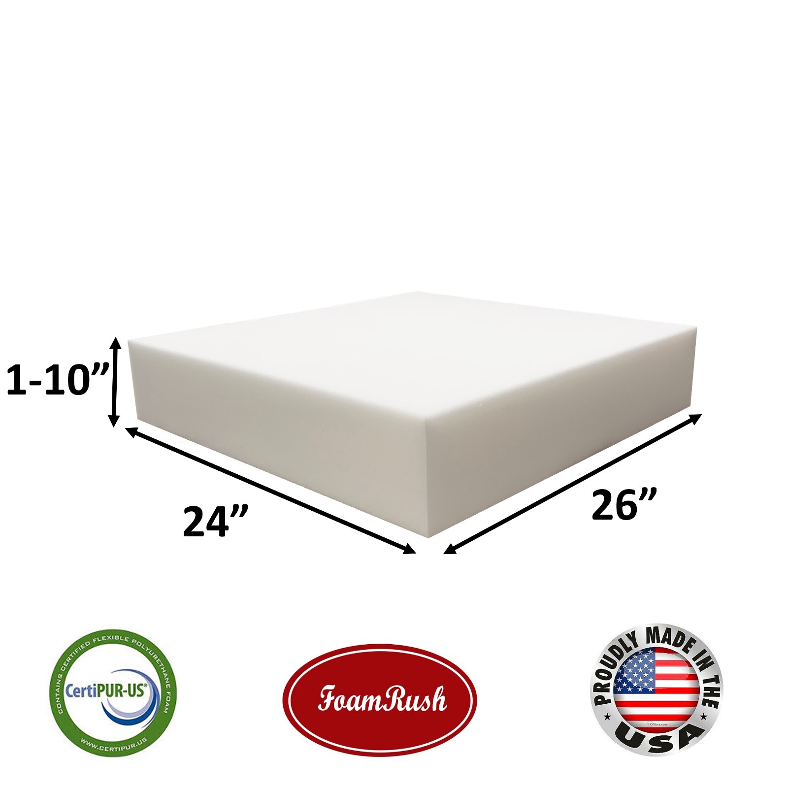 FoamRush 24" x 26" High Density Upholstery Foam Cushion (Made in USA) gallery