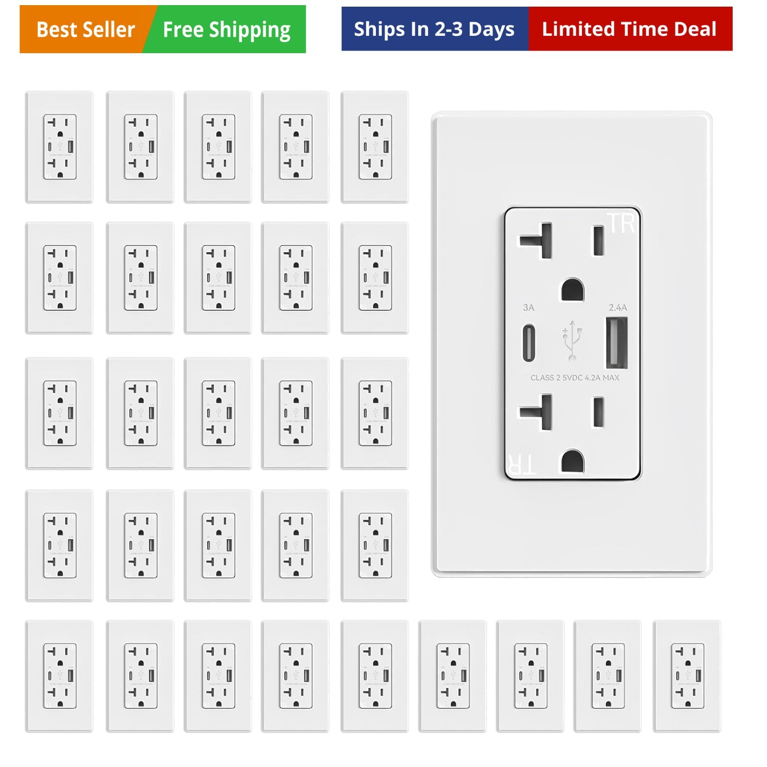 USB Charger Wall Outlet - 20 Amp Duplex Tamper Resistant Receptacle with USB ... gallery