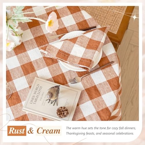 Linen World Gingham Tablecloth – Buffalo Plaid Round 90" (Round) Rust Plaid gallery