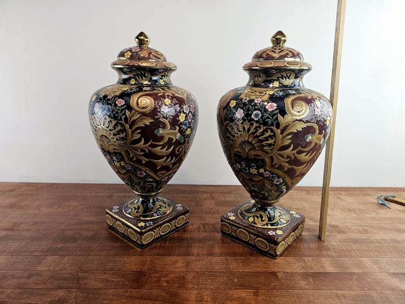 2x Oriental Accent Ginger Jar Tulip Floral Red Blue Multicolor W/lid gallery