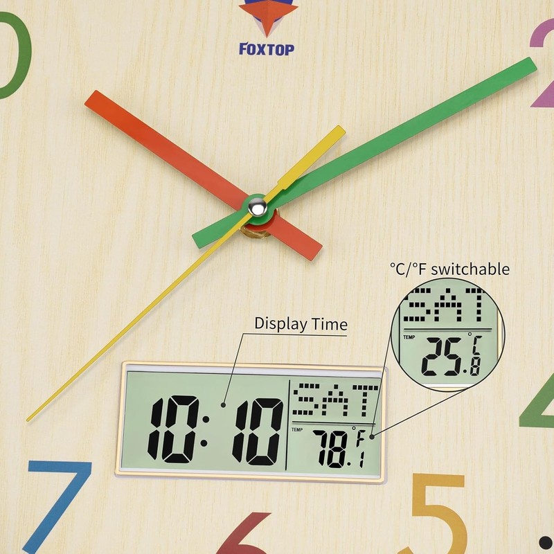 Digital & Analog Kids Wall Clock 12 Inch Silent Non-Ticking Battery Operated gallery
