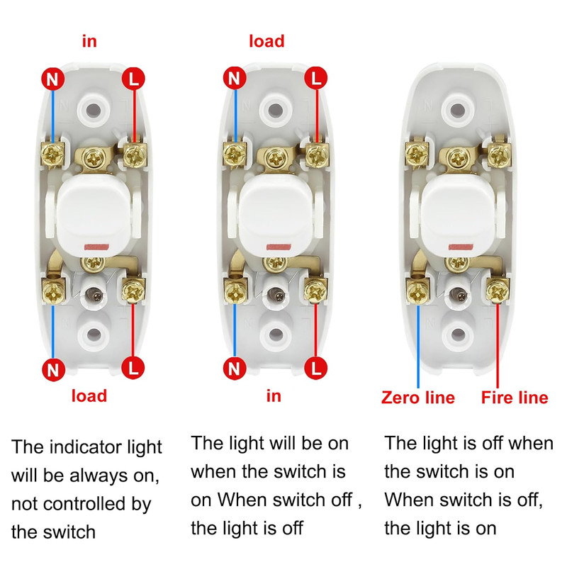 2 Pcs White Inline Switch Push Button On/Off Cord Appliance Switch with LED Ligh gallery