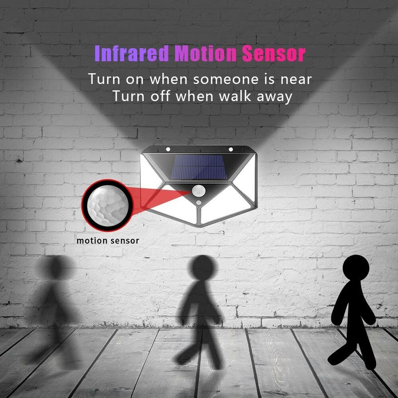 100 LED PIR Motion Sensor Wall Light Solar Power Waterproof Outdoor Garden Lamp gallery