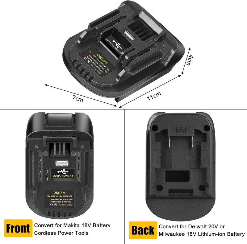 USB Battery Adapter Converter for Dewalt 20V Milwaukee 18V Convert to Makita 18V gallery