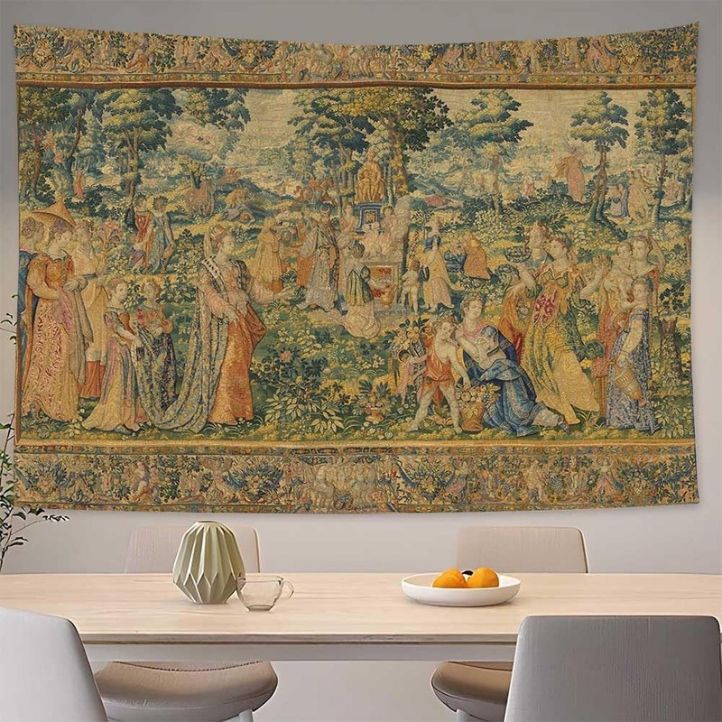 Medieval Tapestry Wall Hanging 80x60in, Renaissance Noble Gathering Wall Deco... gallery