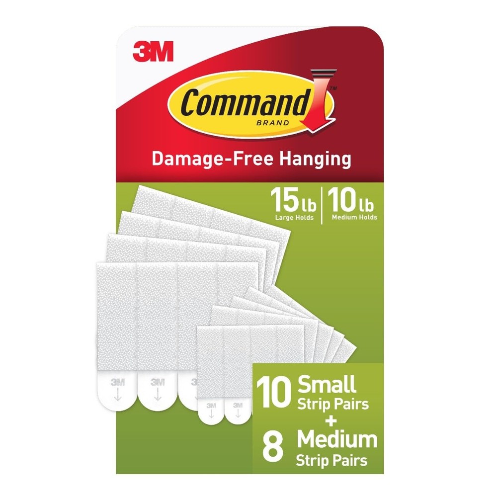 Command 10 lb & 5 lb Medium and Small 18 Pairs Picture Hanging Strips 36 Stri...