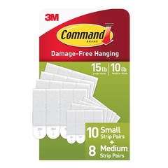 Command 10 lb & 5 lb Medium and Small 18 Pairs Picture Hanging Strips 36 Stri…