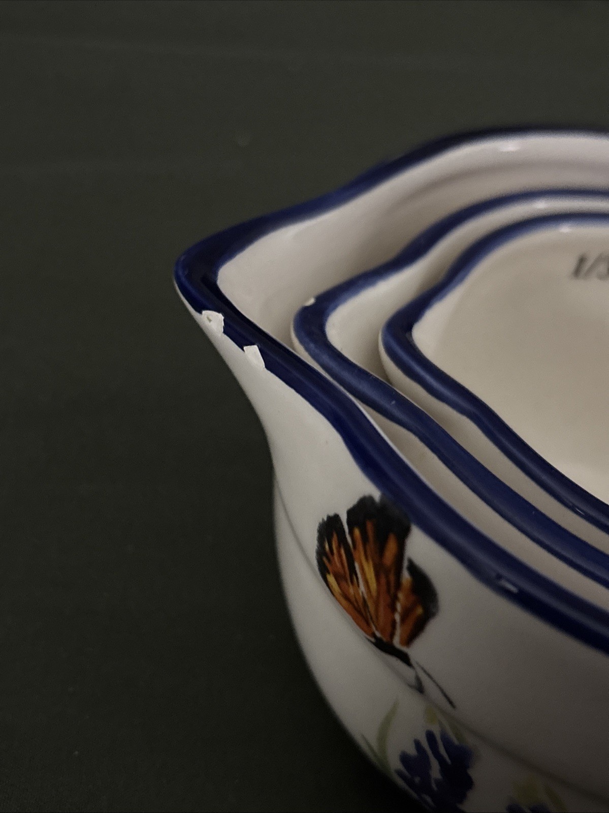 Haven Key Ceramic Nesting Measuring Cups Handpainted Blue White Florals Cottage gallery