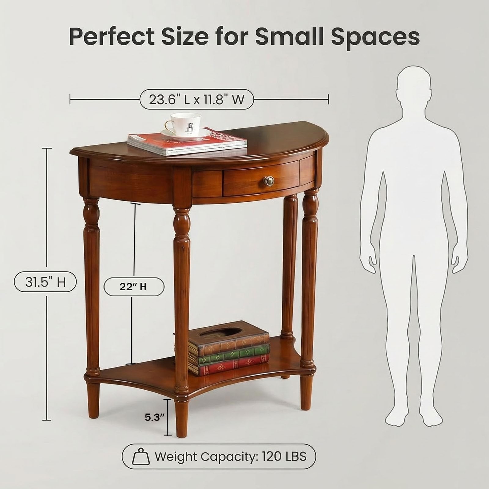 Half Moon Table, Table Solid Wood with Drawer Half-Moon Porch Side, Entryway ... gallery