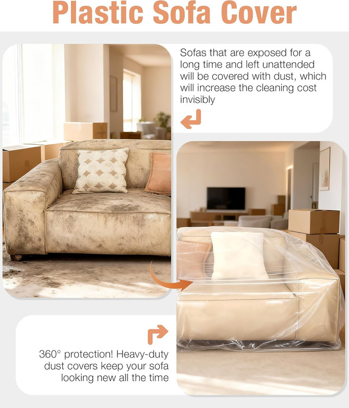 Extra Thick 4Mil Plastic Couch Cover, Large Dust-Proof Sofa Cover for Sectional gallery