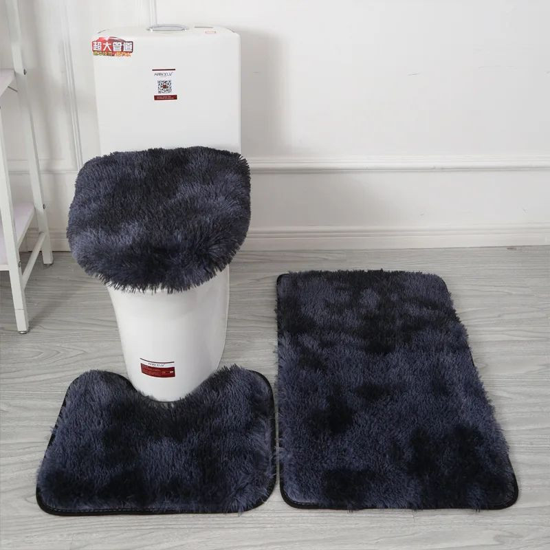 3-Piece Bathroom Solid Mat Contour Rug Set with Toilet Lid Cover, Bath floor rug gallery