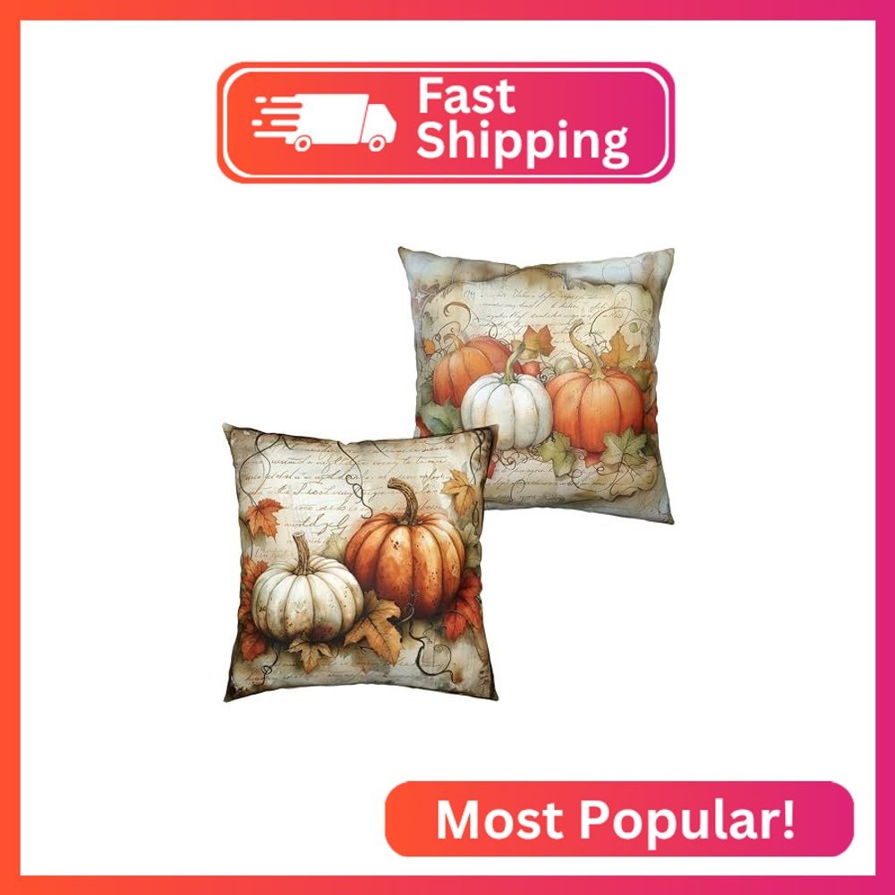 Kwlegh Fall Decorative Pillow Covers 20x20 White Orange Pumpkin with Maple Leave gallery