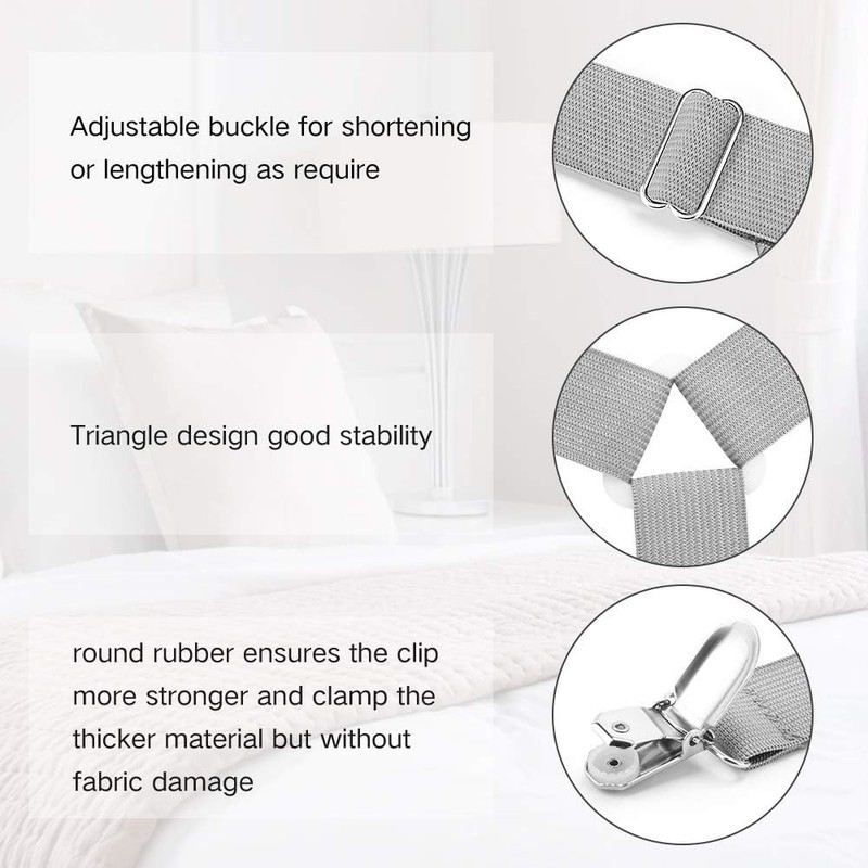 4 Adjustable Fitted Bed Sheet Holders - Elastic Clips to Stay in Place gallery