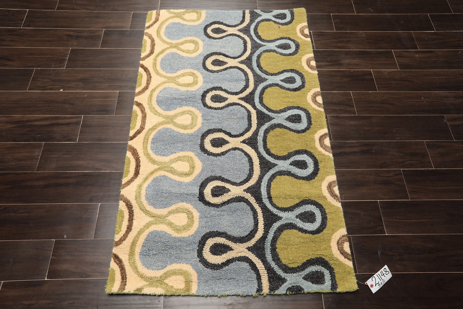 3x5 Hand Tufted Wool Blue Modern Plush Pile Cut & Loop Pile Vintage Rug gallery
