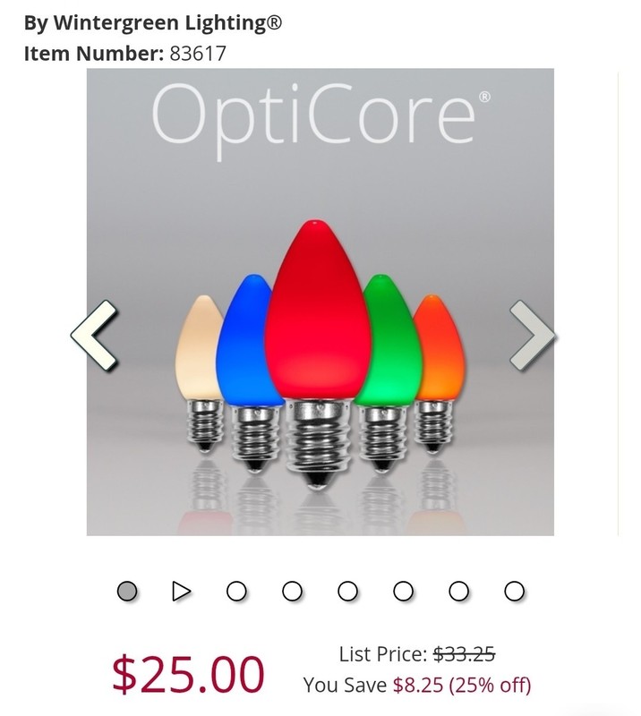 OptiCore C7 Opaque Multicolor LED Light Bulbs New 25 Pack Xmas Volume Discounts gallery